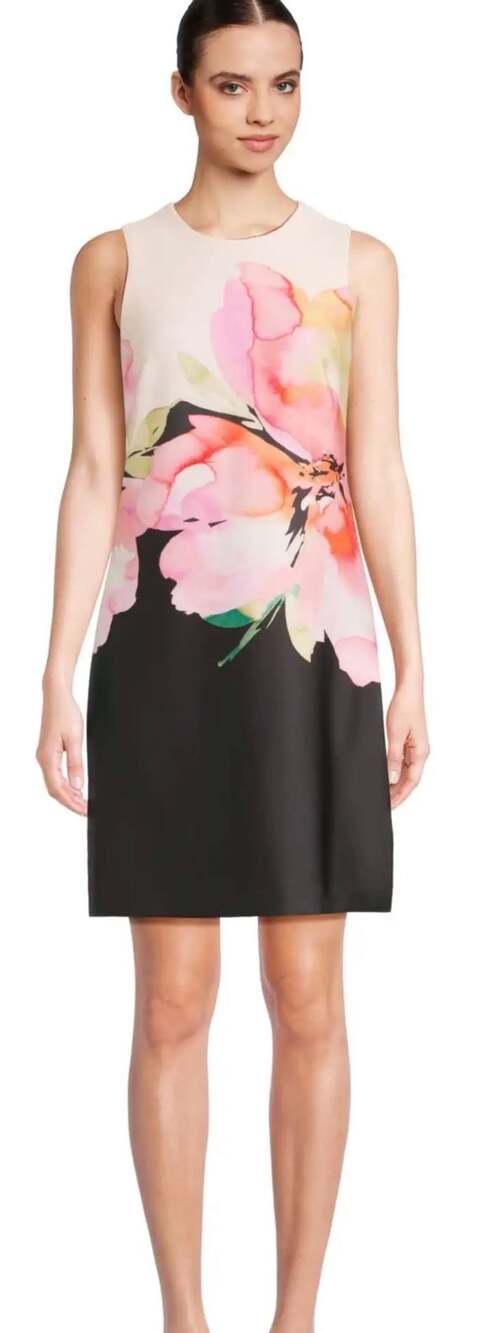 Calvin Klein Petite Scuba Floral Sheath Dress Pink Watercolor Tulip Multi